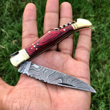 New Custom Handmade Damascus Steel Steak Blade Pocket Knife With  Corkscrew Wine Opener