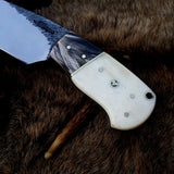 Custom Handcrafted 1095 Forged Steel Skinning Knife with Buffalo Horn and Camel Bone Handle - 8 Inch Hunting Knife