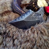 Custom Damascus Steel Field Dressing Deer Skinning Knife with Pakka Wood Handle – 7.5 Inch Drop Point Blade with Finger Hole