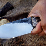 Custom Handcrafted 1095 Forged Steel Skinning Knife with Buffalo Horn and Camel Bone Handle - 8 Inch Hunting Knife