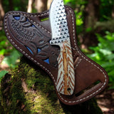 Ranch Cowboy Knives and Sheaths – 8" Full Tang Rasp Steel Blade with White Epoxy Pine-Cone Handle