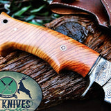 Olive Wood Handle Damascus Hunting Knife