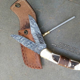 Everyday Carry Custom Handcrafted Damascus Steel Double Blade Folding Pocket Knife – The Dual Edge