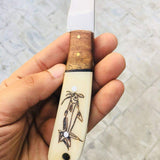 Stainless Steel Handmade Fillet-Boning Knife with Rose Wood and Engraved Bone Handle
