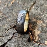 Custom Damascus Steel Anniversary Ring with Brass Inlay