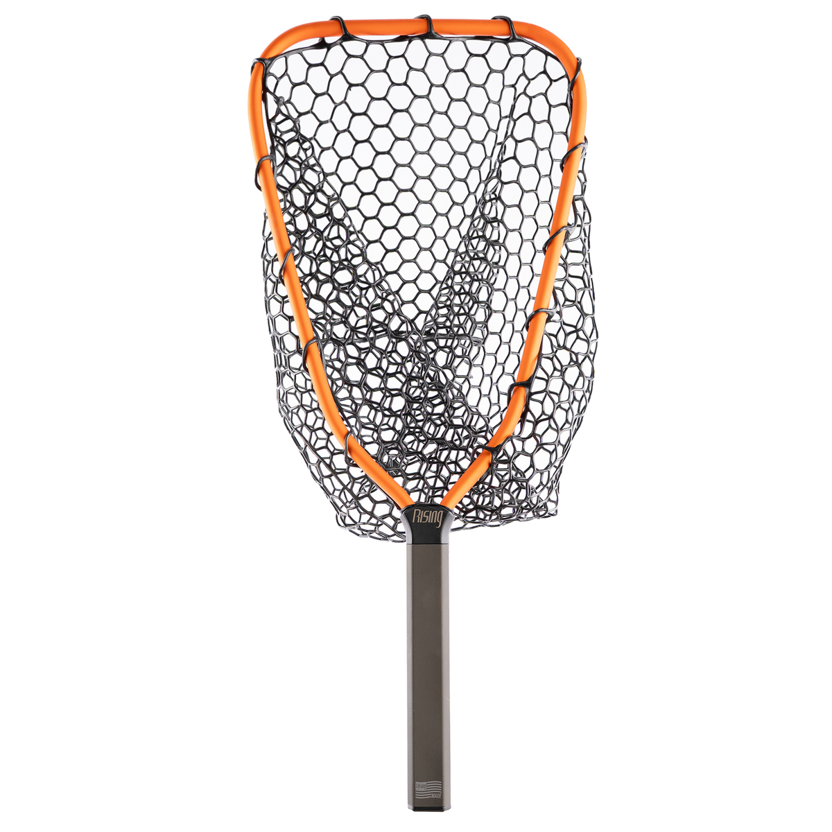 Rising Brookie Net with an orange aluminum hoop, white rubber mesh bag and dark handle