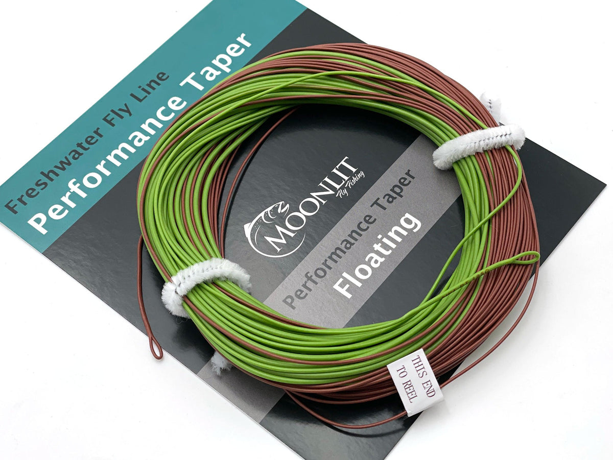 Moonlit Performance WF floating fly line in olive and brown on a spool