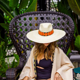 Western Wide Brim White Palm Leaf Straw Hat