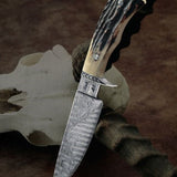The Huntsman's Masterpiece: Full Tang Damascus Steel Hunting Knife with Antler Horn Handle