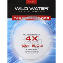 Transparent 4X tapered nylon monofilament fly fishing leader line, 12 ft on spool