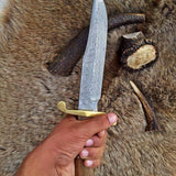 Custom Handmade Original Bowie Knife with Full Tang Damascus Steel Blade and Rosewood Handle - 13 Inches