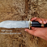 Custom Handmade Hunting Bowie Knife with Damascus Steel Blade & Buffalo Horn Handle - 13 Inches