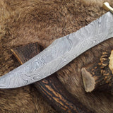 Custom Handmade Steelstorm Bowie Knife with Twist Pattern Damascus Steel Blade and Olive Wood Handle - 13 Inches