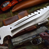 Combat Bushcraft Survival Camping Knife - Custom Handcrafted D2 Mirror Polished Steel Blade, Micarta G10 Handle, 13.5" Overall Length | Leather Sheath | KBS Knives