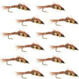 Double Bead Pheasant Tail Nymph Fly Fishing Flies -  1 Dozen Flies Hook Size 12