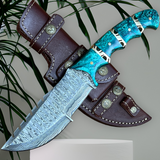 Damascus Handmade Tom Brown Tracker Knife For Sale with Epoxy Resin and Brass Spacers Handle - Overall Length 10 Inches