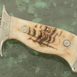 Hand Engraved Tennessee Bowie Knife - Custom Damascus Steel Blade, Ram Horn Handle, Hand Engraved Steel Guard and Bolster, 15" Overall Length | Leather Sheath | KBS Knives