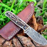 Custom Handmade Raindrop Damascus Steel Skinning Knife