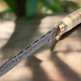 Premium Modern Bowie Knife - Damascus Steel Blade with Handmade Bone Handle and Brass Guard