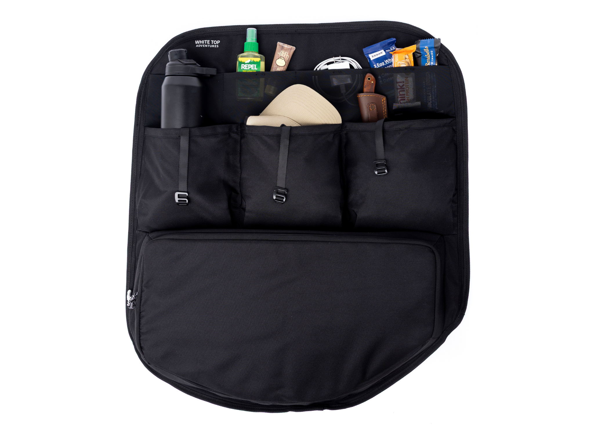 Black rear door storage panels set shown with compartments and organizer straps