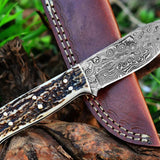 Custom Handmade Raindrop Damascus Steel Skinning Knife