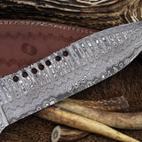Full Tang Hunter Bowie Knife with Custom Handcrafted Damascus Steel Blade & Olive Wood Handle - 17 Inches