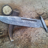 Rambo Knife for Sale - Custom Handmade Damascus Bowie with Olivewood Handle