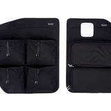 Pair of black rear door storage panels with multiple pockets for van doors