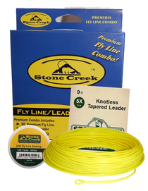 Yellow fly line combo with knotless tapered 5X leader, 9 ft