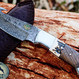 Damascus Steel EDC Guthook Skinner Knife