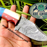TEXAS FLAG HANDLE DAMASCUS HUNTER KNIFE