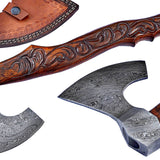 Handmade Custom Viking Beard Axe with Hand-Engraved Rosewood Handle and Damascus Steel Blade, with Leather Sheath by KBS Knives Store