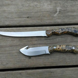 D2 Steel Handmade Fillet Boning Knife and Gut hook Hunting Knife with Epoxy Resin Handle, 13-Inch and 8.25-Inch Overall Length