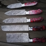 Custom Handmade Damascus Steel Kitchen Knives Set
