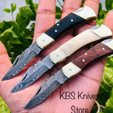 Deal Of 3 Premium Damascus Steel Folding Pocket Knife Set - Exquisite Utility Knives with Buffalo Horn,Bone and Rosewood Handles