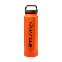 Orange 32oz vacuum sealed water bottle with carry handle and dark cap