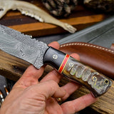 Custom Handmade Hammered Forged Damascus Sheep-Buffalo Horn Hunting EDC Blade Knife