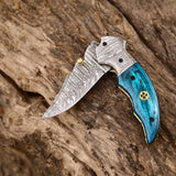 Custom Handmade Damascus Steel EDC Folding Pocket Knife – Exotic Wood Handle, 3-Inch Blade, Leather Case – Ideal Wedding Gift