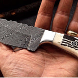 Flag Engraved  Damascus Steel Skinning Knife