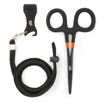 Tool kit with black nippers, orange accents, and coiled lanyard with bottle opener