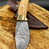 Skinning Blade Damascus Steel Knife with Olivewood Handle, 8-inch - The Olivecrest