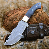 Damascus Steel Handmade Tom Brown Best Tracker Knife For Sale with Color Bone and Brass Bolster Handle