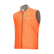 Men's merino hi-loft insulator vest in Blaze Orange, full-zip front, stand collar