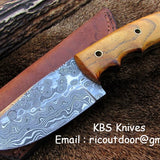 8.5-Inch Damascus Steel Drop Point Skinning Knife with Native Wood Handle