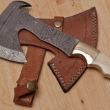 "Full Tang Damascus Steel Handmade Custom Viking EDC Tomahawk Axe with Rosewood, Bone and Brass Bolsters Handle - By KBS Knives Store"