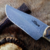 Custom Handmade Damascus Hunting Knife | Full Tang Damascus Steel with Sheep Horn Handle | 9.5 Inches | Leather Sheath | KBS Knives