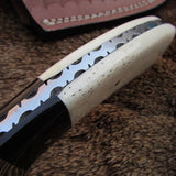 Hunter's Fixed Blade Guthook Knife - Damascus Steel & Water Buffalo Horn/Camel Bone Handle