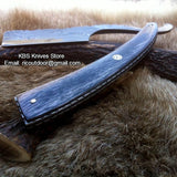Luxury Antique Razor with Damascus Steel Blade and Exotic Pakka Wood, Brass Liner Handle - Includes Leather Case - Available Exclusively at KBS Knives Store
