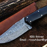 Custom Handmade 8-Inch Damascus Deer Hunting Knife with Buffalo Horn Handle | KBS Knives Store