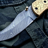 Custom Handmade Damascus Steel Folding Pocket Knife